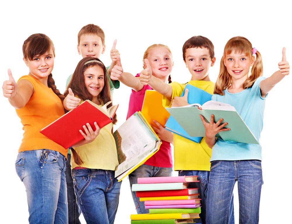 Group of teen school child with book. Isolated.